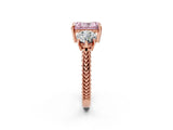 Rose gold Three-Stone Fancy Pink Radiant Cut Cut Milgrain Band Prong Setting Ring_2