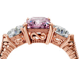 Rose gold Three-Stone Fancy Pink Radiant Cut Cut Milgrain Band Prong Setting Ring_4