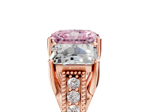 Rose gold Three-Stone Fancy Pink Radiant Cut Cut Milgrain Pavé Engagement Ring_5