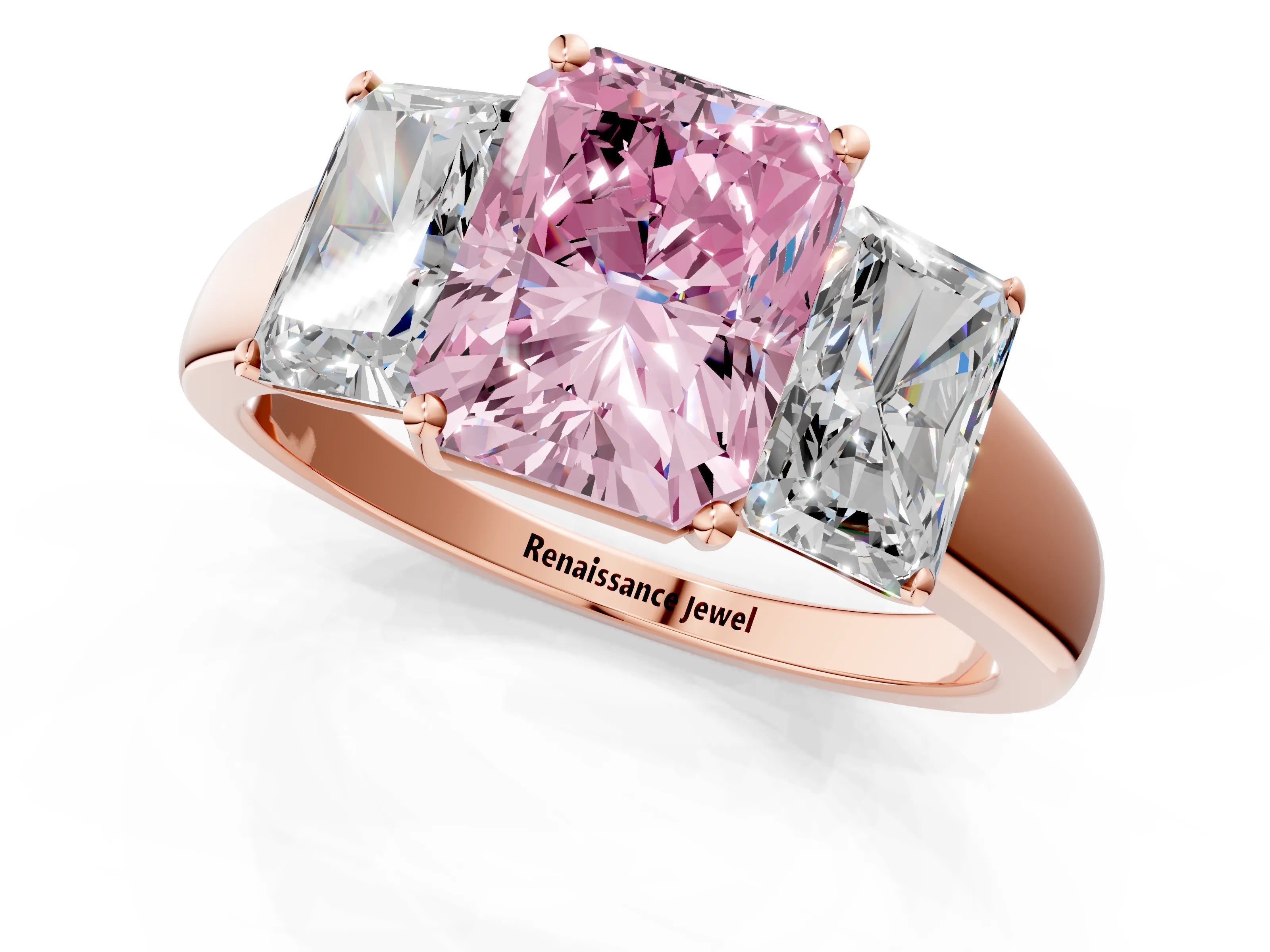 Rose gold Three-Stone Fancy Pink Radiant Cut Cut Solitaire Ring with Classic Prong Setting_1
