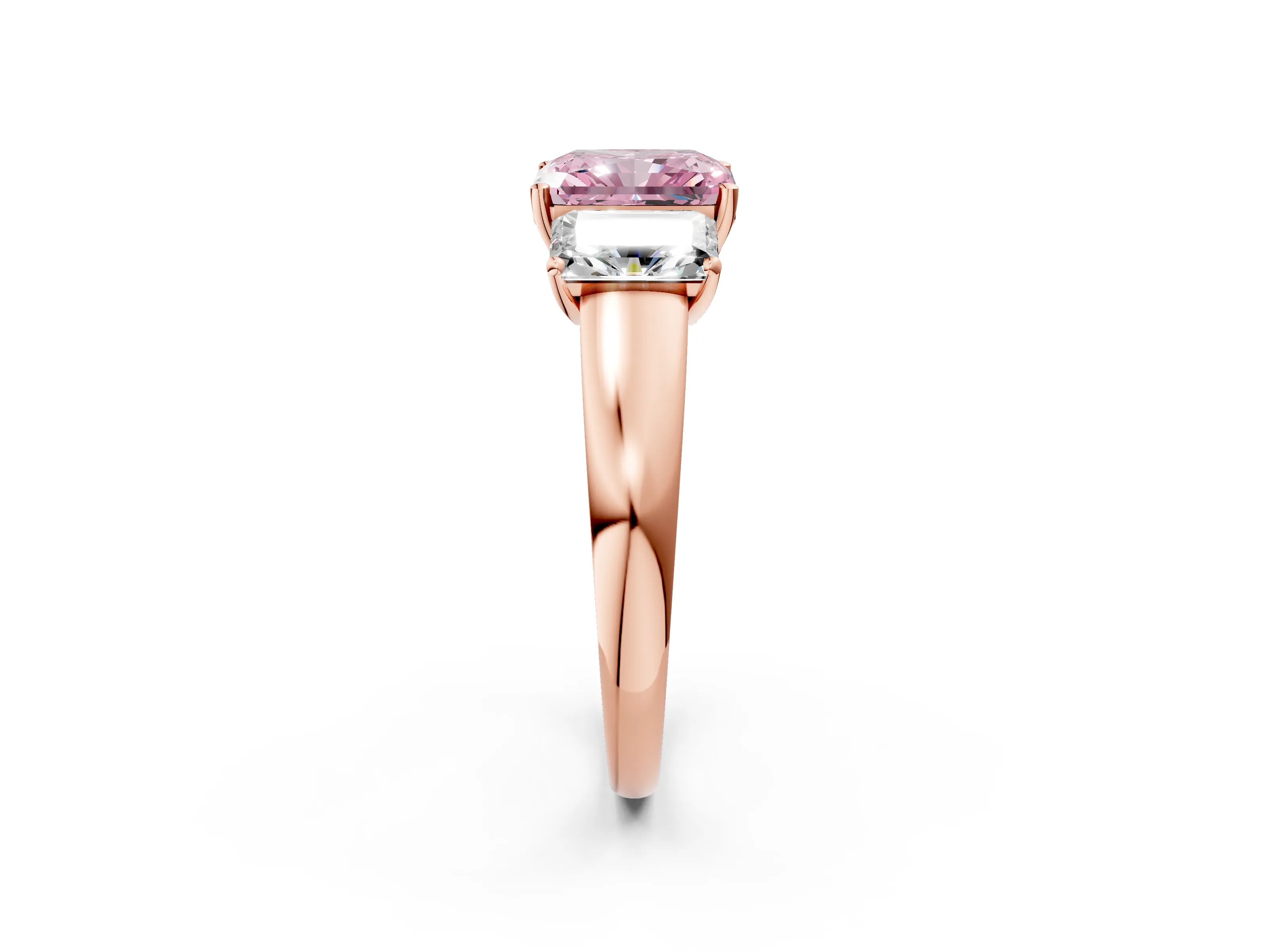 Rose gold Three-Stone Fancy Pink Radiant Cut Cut Solitaire Ring with Classic Prong Setting_2