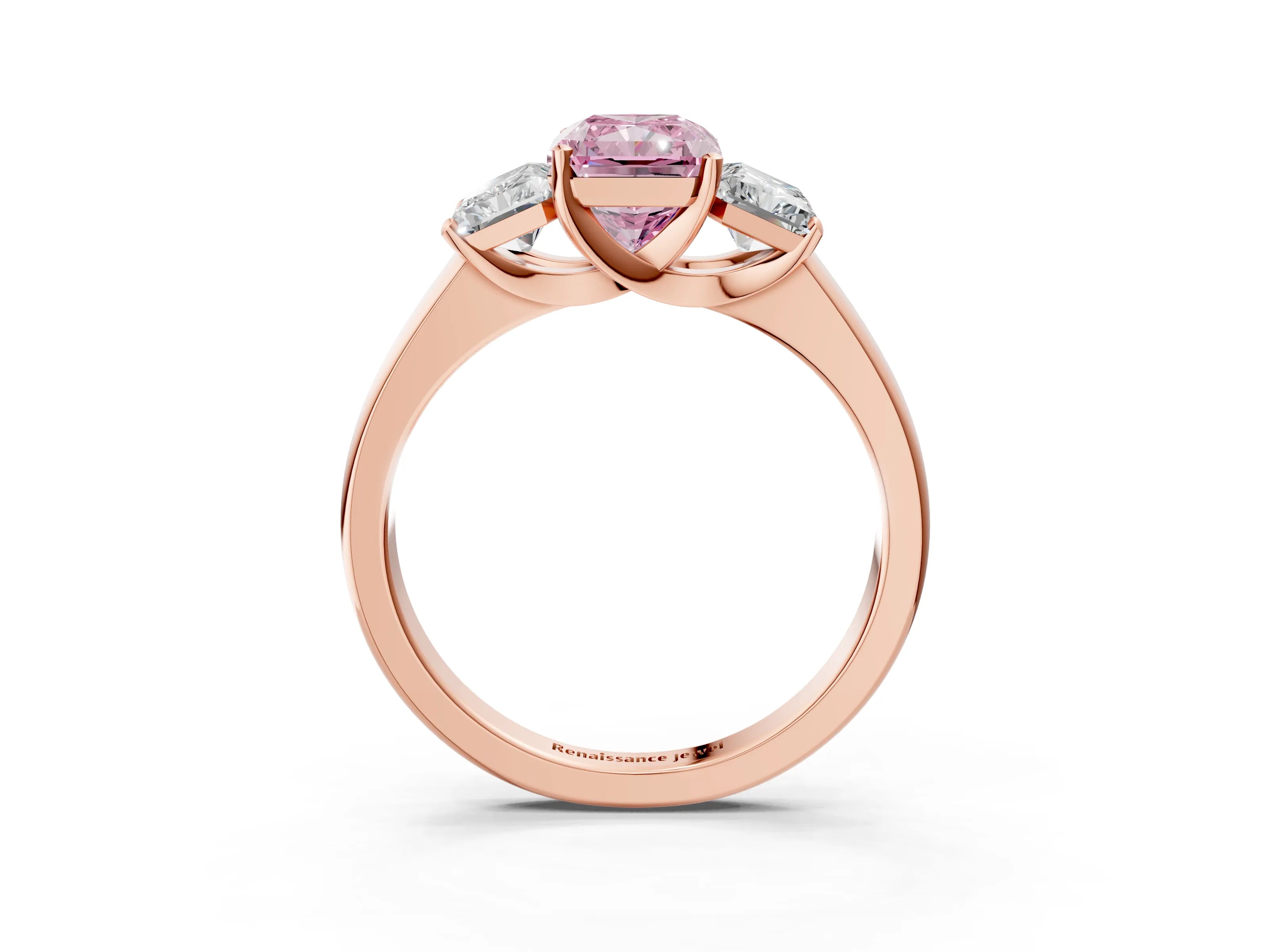 Rose gold Three-Stone Fancy Pink Radiant Cut Cut Solitaire Ring with Classic Prong Setting_3