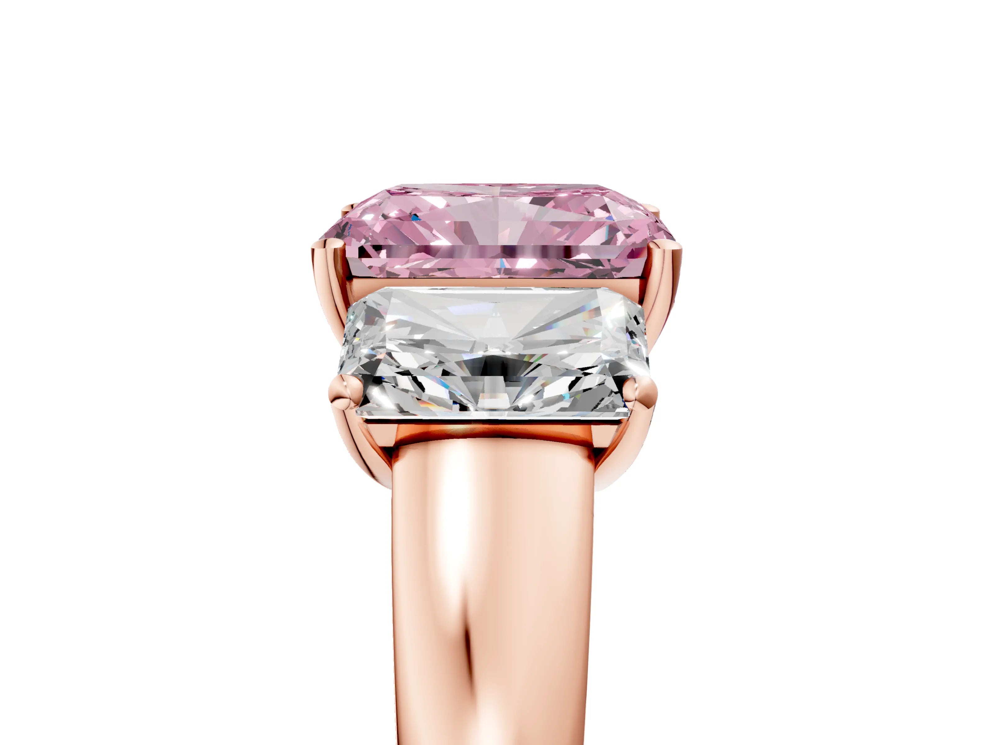 Rose gold Three-Stone Fancy Pink Radiant Cut Cut Solitaire Ring with Classic Prong Setting_5