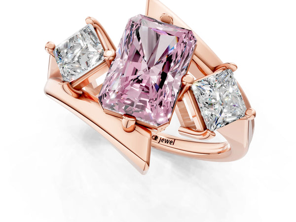 Rose gold Three-Stone Fancy Pink Radiant Cut Cut Tension Band Ring with Four-Prong Setting