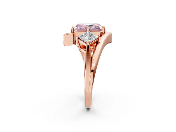 Rose gold Three-Stone Fancy Pink Radiant Cut Cut Tension Band Ring with Four-Prong Setting