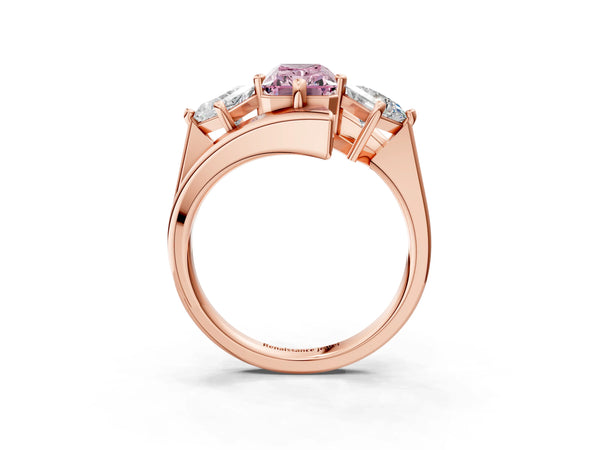 Rose gold Three-Stone Fancy Pink Radiant Cut Cut Tension Band Ring with Four-Prong Setting
