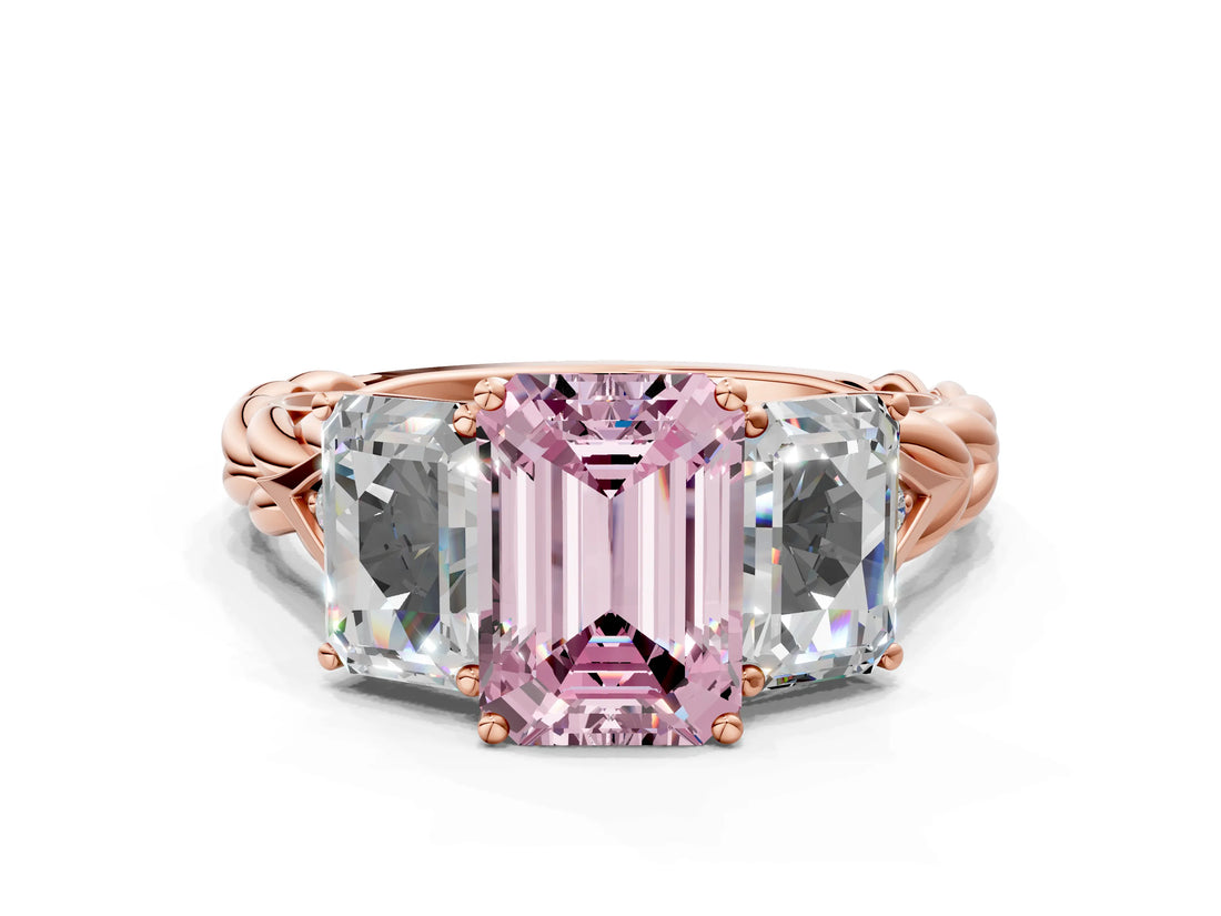 Rose gold Three-Stone Fancy Pink Radiant Cut Diamond Braided Band Ring with Four-Prong Setting_105