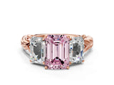Rose gold Three-Stone Fancy Pink Radiant Cut Diamond Braided Band Ring with Four-Prong Setting_105