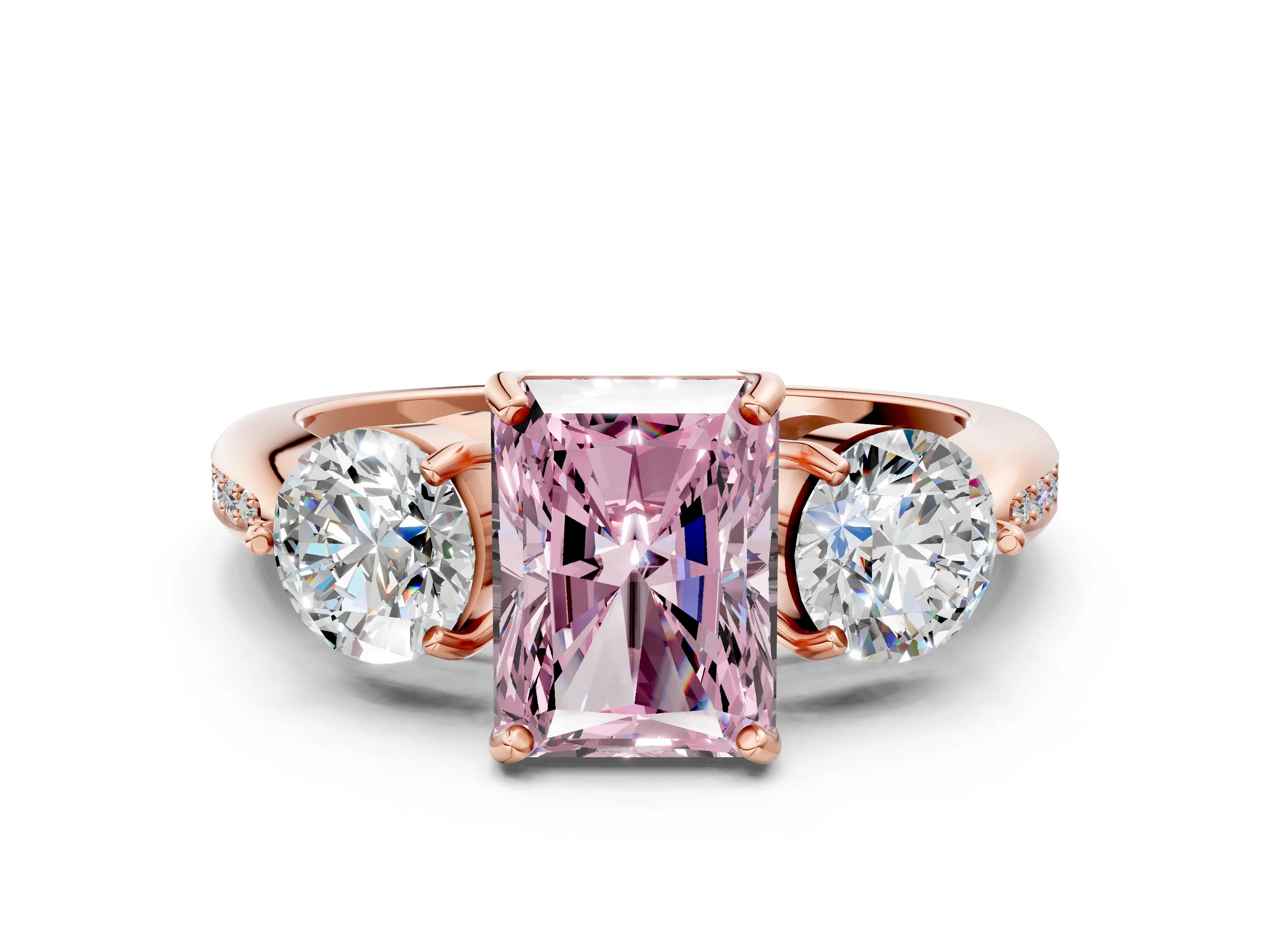 Rose gold Three-Stone Fancy Pink Radiant Cut Diamond Channel Set Engagement Ring with Prong Setting_12