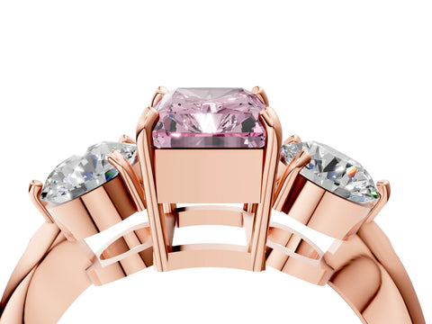 Rose gold Three-Stone Fancy Pink Radiant Cut Diamond Channel Set Engagement Ring with Prong Setting_16