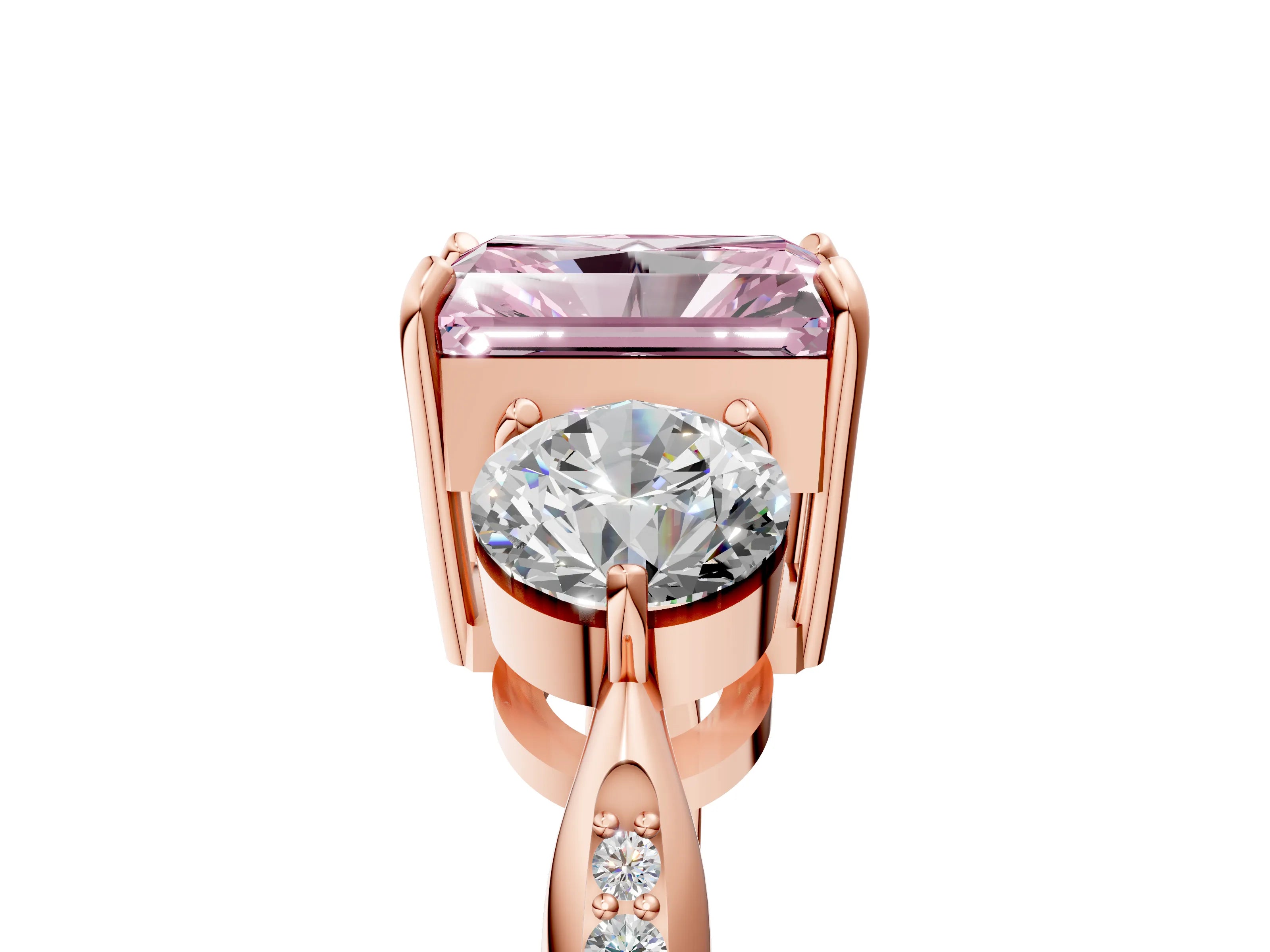 Rose gold Three-Stone Fancy Pink Radiant Cut Diamond Channel Set Engagement Ring with Prong Setting_17