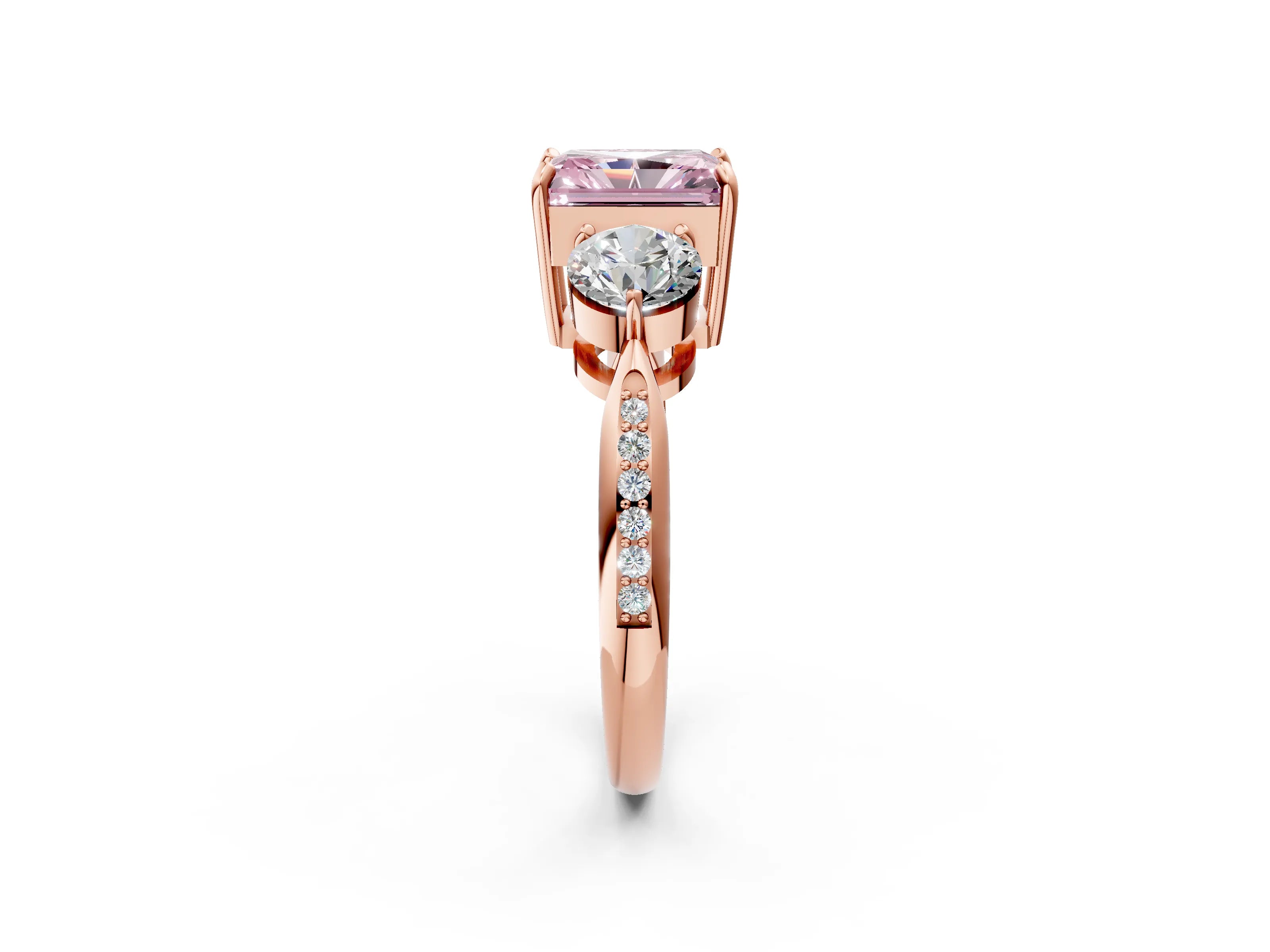 Rose gold Three-Stone Fancy Pink Radiant Cut Diamond Channel Set Engagement Ring with Prong Setting_2