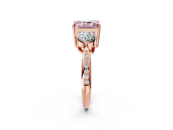 Rose gold Three-Stone Fancy Pink Radiant Cut Diamond Channel Set Engagement Ring with Prong Setting