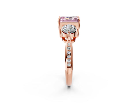 Rose gold Three-Stone Fancy Pink Radiant Cut Diamond Channel Set Engagement Ring with Prong Setting_2