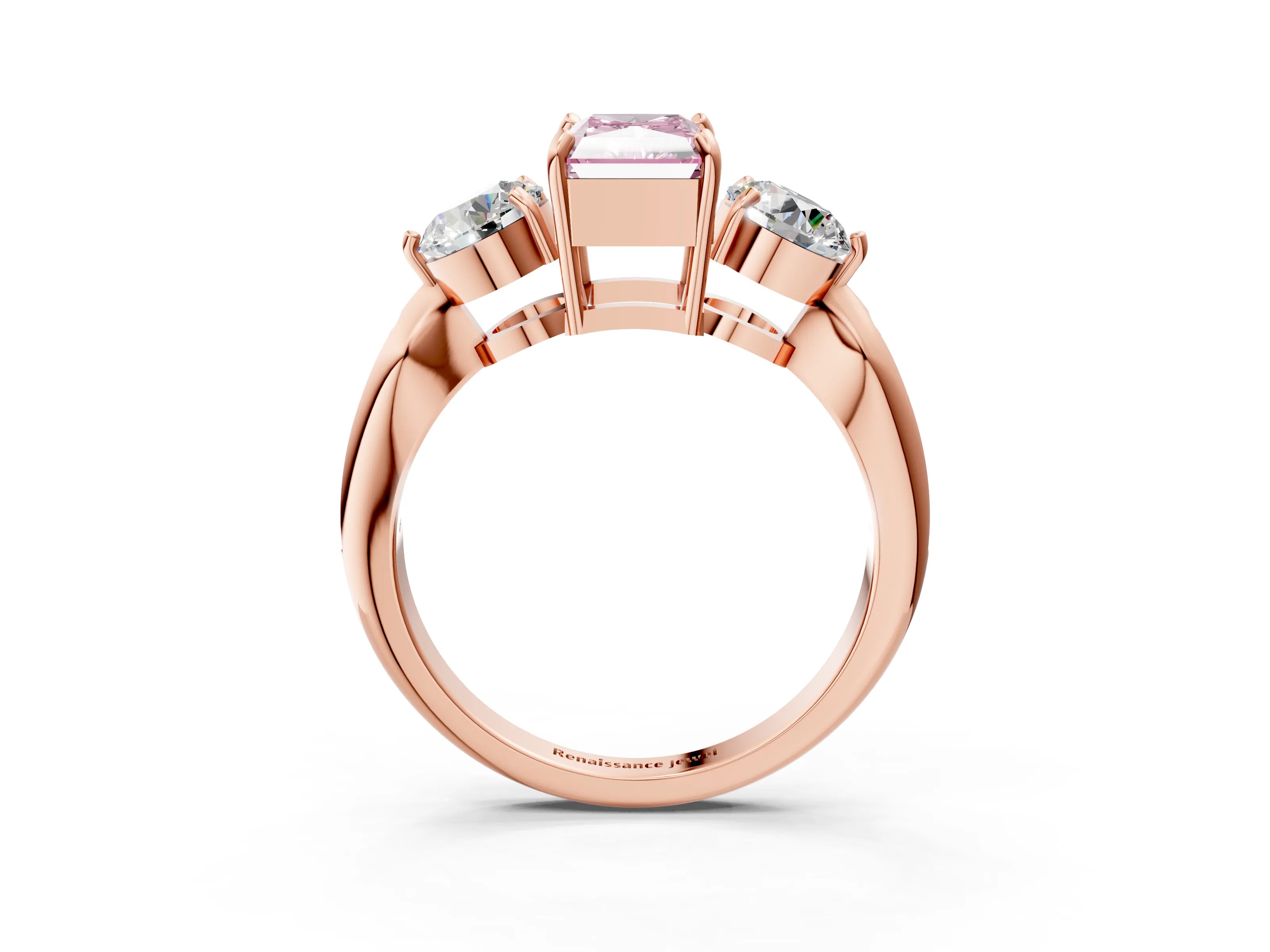 Rose gold Three-Stone Fancy Pink Radiant Cut Diamond Channel Set Engagement Ring with Prong Setting_3