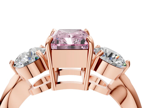 Rose gold Three-Stone Fancy Pink Radiant Cut Diamond Channel Set Engagement Ring with Prong Setting_4