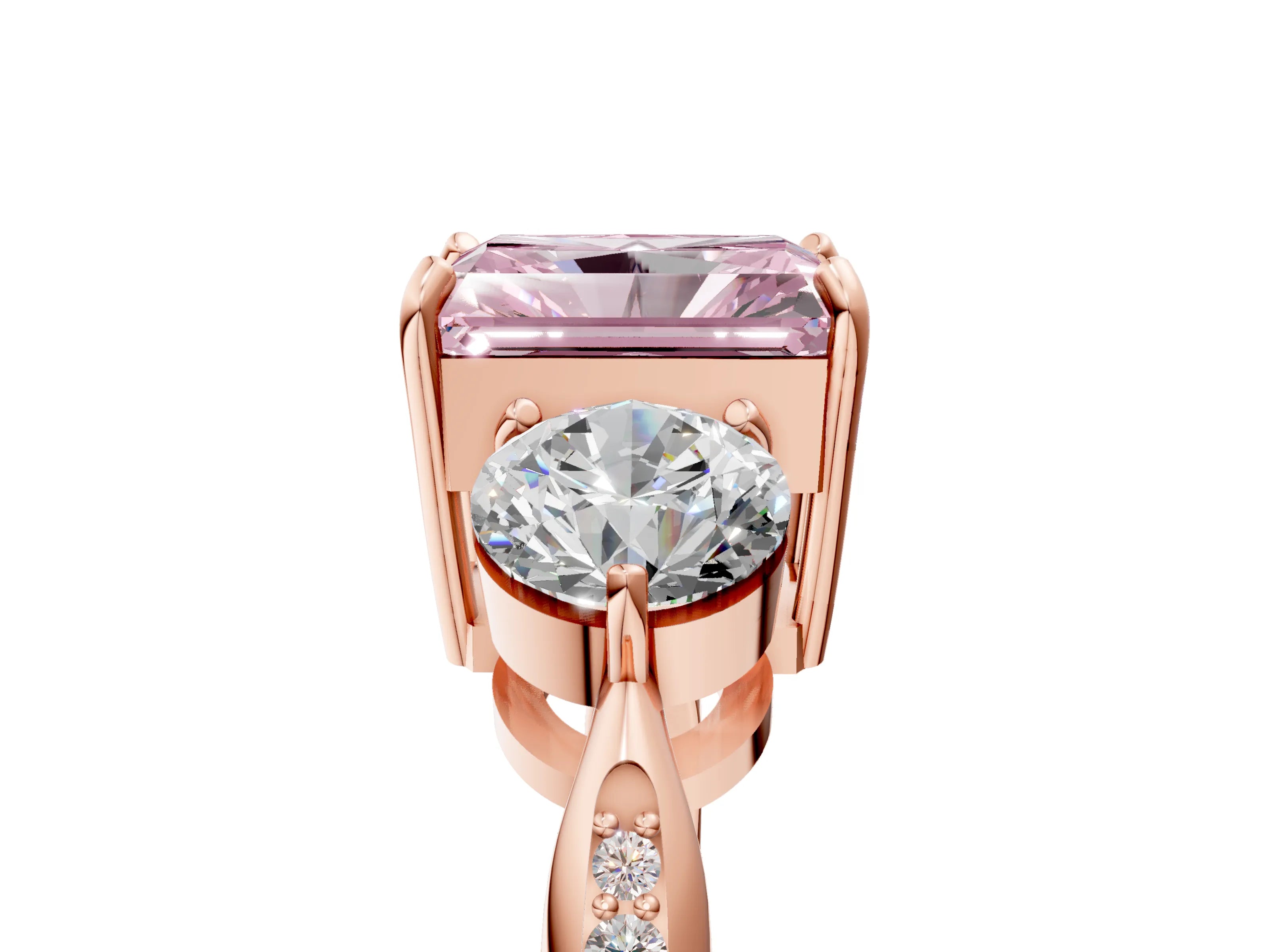 Rose gold Three-Stone Fancy Pink Radiant Cut Diamond Channel Set Engagement Ring with Prong Setting_5