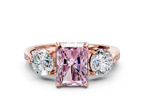 Rose gold Three-Stone Fancy Pink Radiant Cut Diamond Channel Set Engagement Ring with Prong Setting