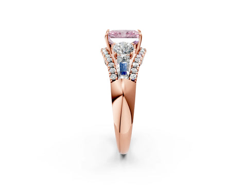 Rose gold Three-Stone Fancy Pink Radiant Cut Diamond Engagement Ring with Pave Band and Prong Setting_2