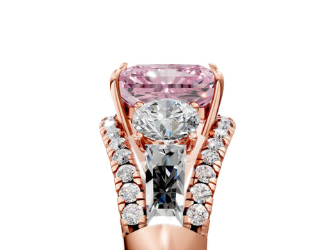Rose gold Three-Stone Fancy Pink Radiant Cut Diamond Engagement Ring with Pave Band and Prong Setting_5