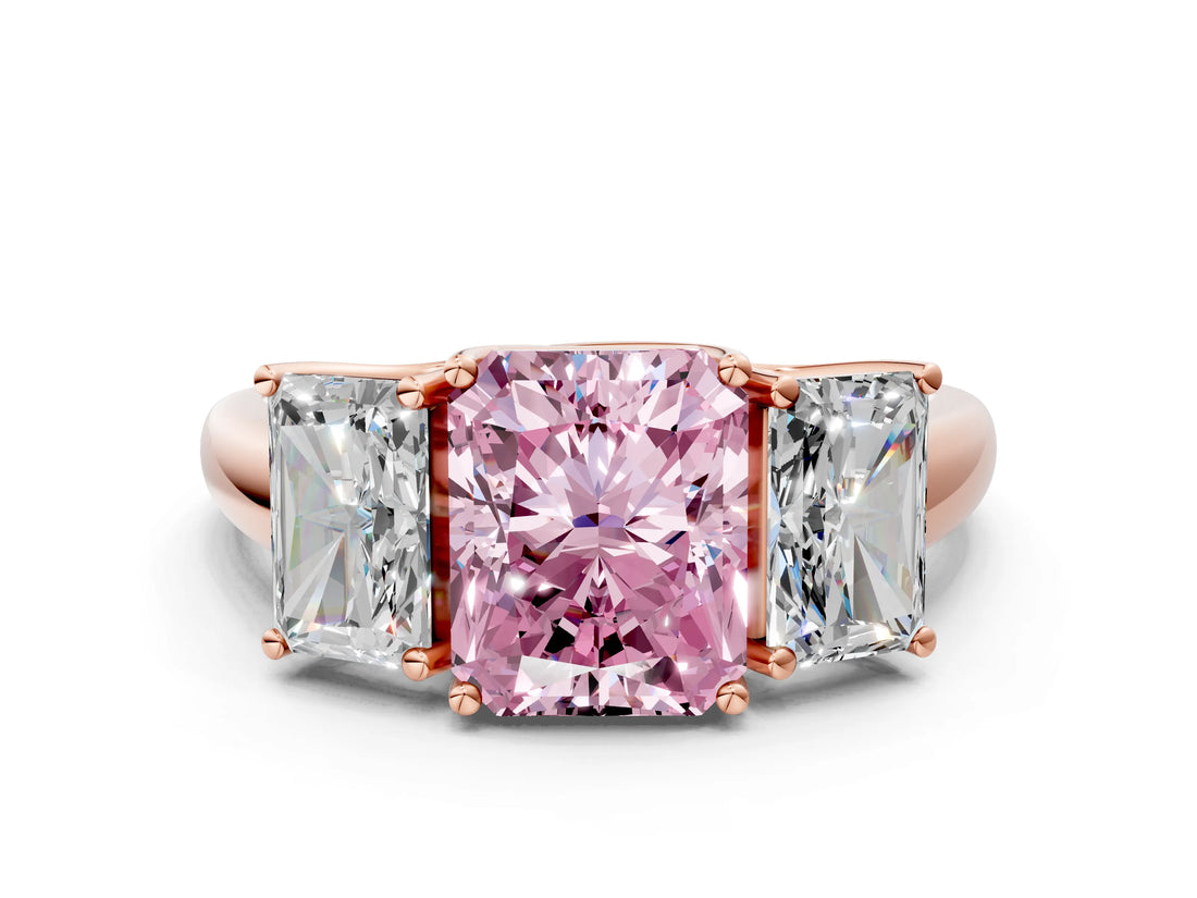 Rose gold Three-Stone Fancy Pink Radiant Cut Diamond Engagement Ring with Prong Setting_3