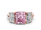Rose gold Three-Stone Fancy Pink Radiant Cut Diamond Engagement Ring with Prong Setting_3