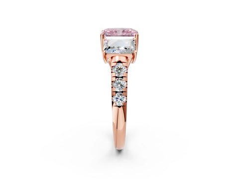 Rose gold Three-Stone Fancy Pink Radiant Cut Diamond Pavé Band with Prong Setting_2