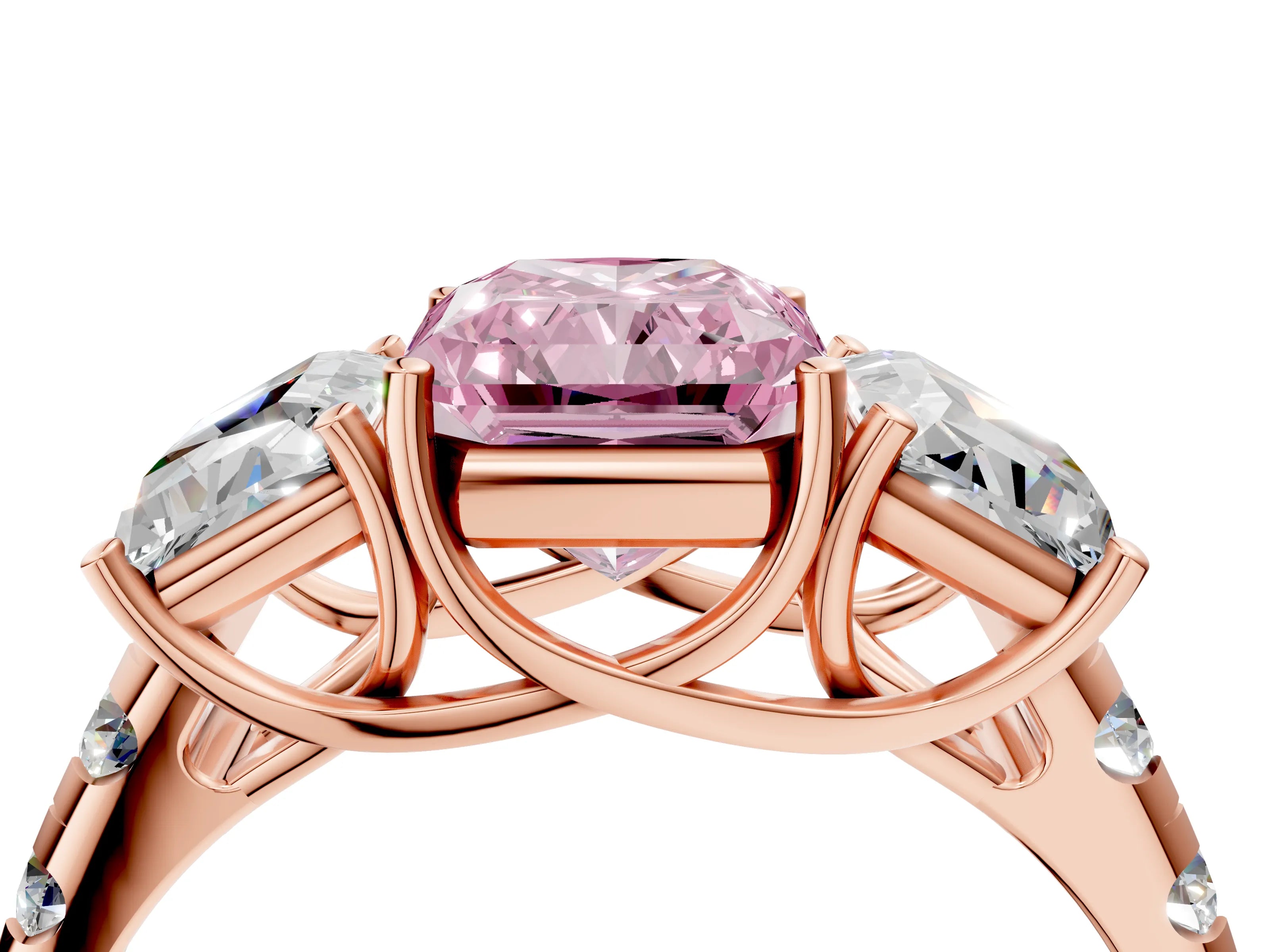 Rose gold Three-Stone Fancy Pink Radiant Cut Diamond Pavé Band with Prong Setting_4
