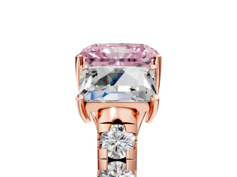 Rose gold Three-Stone Fancy Pink Radiant Cut Diamond Pavé Band with Prong Setting_5