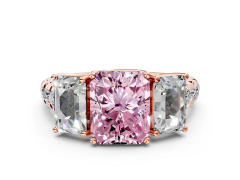 Rose gold Three-Stone Fancy Pink Radiant Cut Diamond Pavé Band with Prong Setting