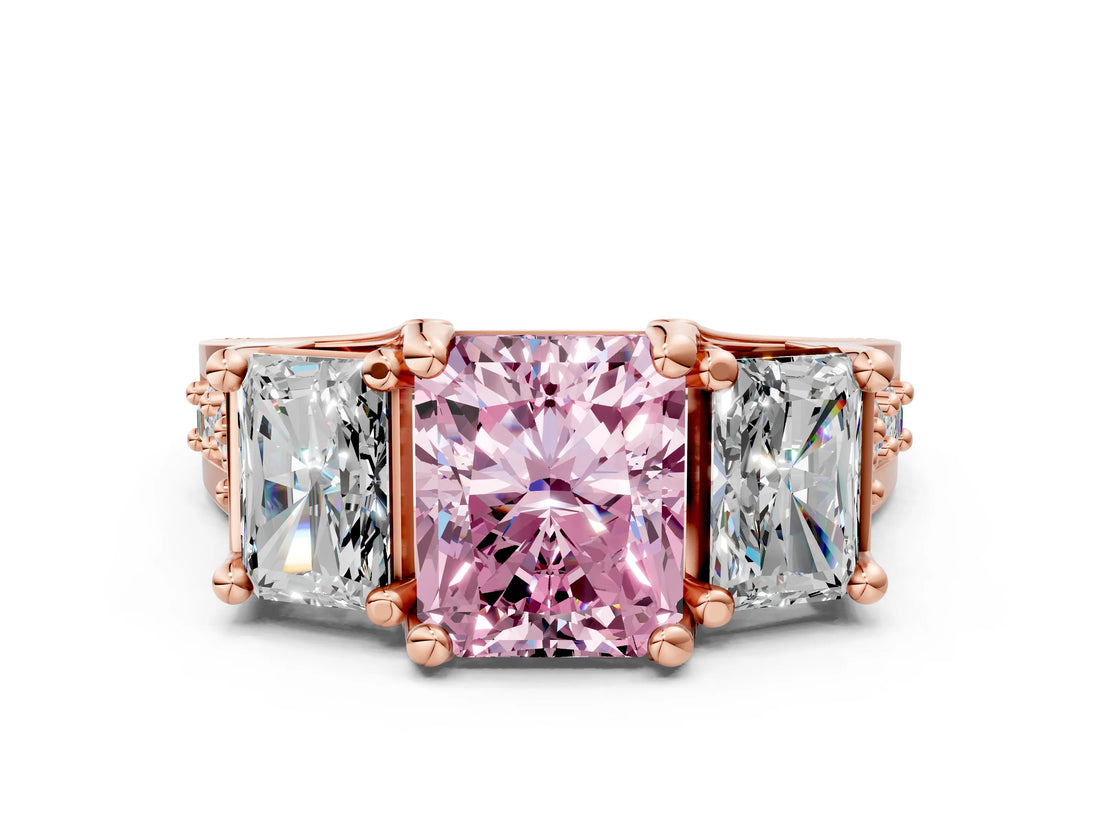 Rose gold Three-Stone Fancy Pink Radiant  Cut Diamond Ring with Channel-Set Band and Four-Prong Setting_49