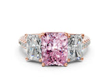 Rose gold Three-Stone Fancy Pink Radiant Cut Diamond Ring with Pavé Band and Prong Setting_62