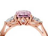 Rose gold Three-Stone Fancy Pink Radiant Cut Diamond Ring with Pear  Side Stones in Four-Prong Setting_16