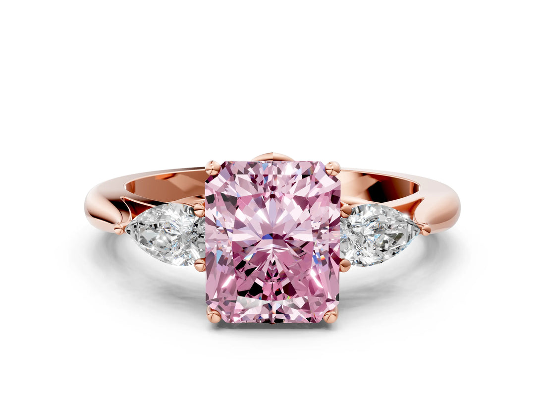 Rose gold Three-Stone Fancy Pink Radiant Cut Diamond Ring with Pear  Side Stones in Four-Prong Setting_48