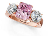 Rose gold Three-Stone Fancy Pink Radiant Cut Diamond Ring with Round Side Stones, Classic Band, and Four-Prong Setting_1