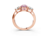 Rose gold Three-Stone Fancy Pink Radiant Cut Diamond Ring with Round Side Stones, Classic Band, and Four-Prong Setting_3