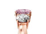 Rose gold Three-Stone Fancy Pink Radiant Cut Diamond Ring with Round Side Stones, Classic Band, and Four-Prong Setting_5
