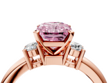 Rose gold Three-Stone Fancy Pink Radiant  Cut Diamond Solitaire with Prong Setting and Classic Band_32