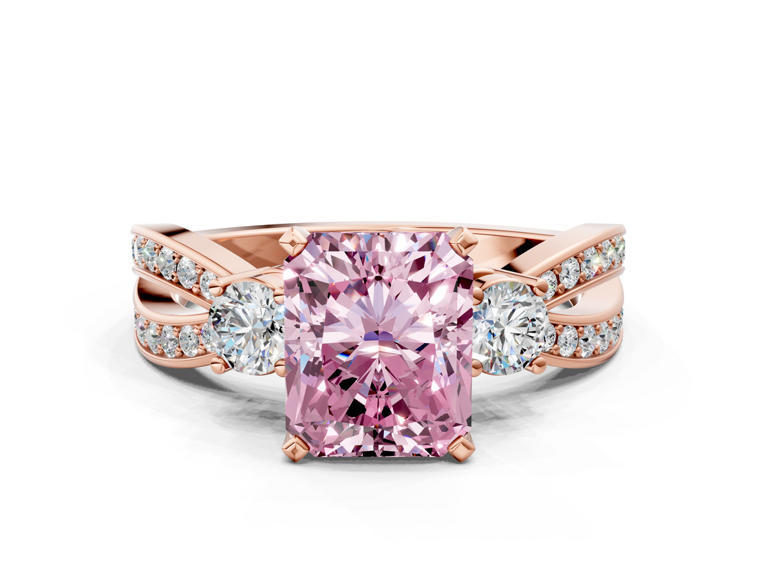 Rose gold Three-Stone Fancy Pink Radiant  Cut Diamond Twist Band with Prong Setting_51