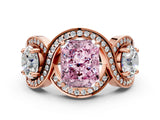 Rose gold Three-Stone Fancy Pink Radiant Cut Diamond Wave Pave Band with Prong Setting_6