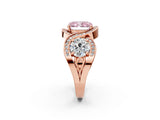 Rose gold Three-Stone Fancy Pink Radiant Cut Diamond Wave Pave Band with Prong Setting_8