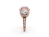 Rose gold Three-Stone Fancy Pink Radiant Cut Halo Diamond Milgrain Band with Four-Prong Setting_14