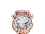 Rose gold Three-Stone Fancy Pink Radiant Cut Halo Diamond Milgrain Band with Four-Prong Setting_17
