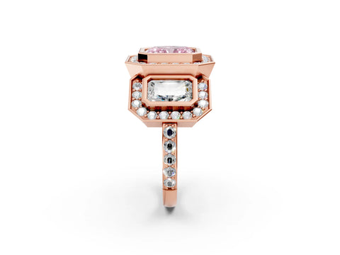 Rose gold Three-Stone Fancy Pink Radiant Cut Halo Pavé Diamond Ring_14