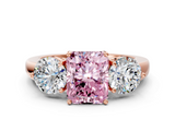 Rose gold Three-Stone Fancy Pink Radiant  Cut Solitaire Ring with Prong Setting on a Classic Band_82