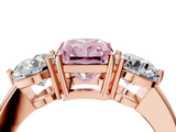 Rose gold Three-Stone Fancy Pink Radiant  Cut Solitaire Ring with Prong Setting on a Classic Band_86