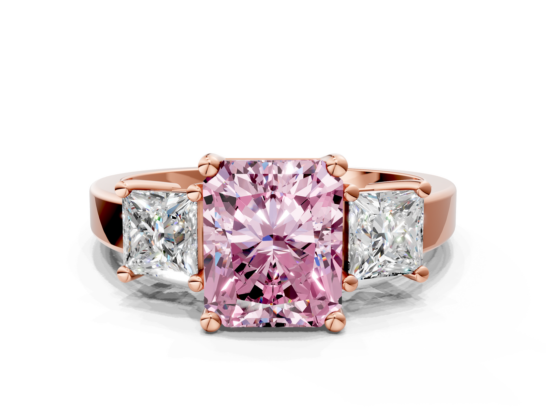 Rose gold Three-Stone Fancy Pink Radiant  Cut Solitaire Ring with Prong Setting_3