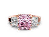 Rose gold Three-Stone Fancy Pink Radiant  Cut Solitaire Ring with Prong Setting_3