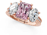 Rose gold Three-Stone Fancy Pink Radiant  Diamond Milgrain Pave Band with Prong Setting 2