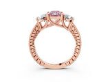 Rose gold Three-Stone Fancy Pink Radiant  Diamond Milgrain Pave Band with Prong Setting 4
